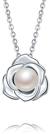 Lovely Rose - Orecchini in argento Sterling 925 lucido, con perla d'acqua dolce naturale da 7 mm e Argento, colore: bianco, cod. B0757FDDYH_US