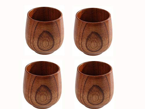 jklcom top-grade Natural madera maciza de madera taza de té 250 ml (4 unidades)-taza de té de madera vino taza para beber té, café, vino, cerveza, bebidas calientes