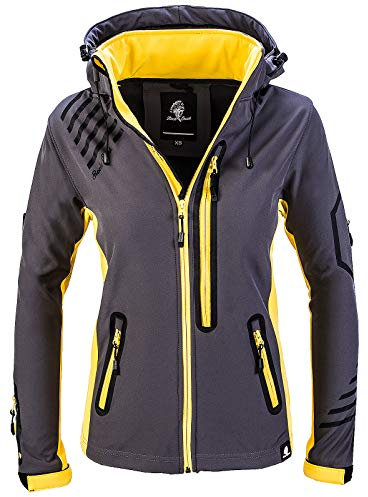 Rock Creek Damen Softshell Jacke Windbreaker Regenjacke Übergangsjacke Softshelljacke Damenjacke Regenmantel Outdoorjacke Kapuze D-402 Grau 4XL