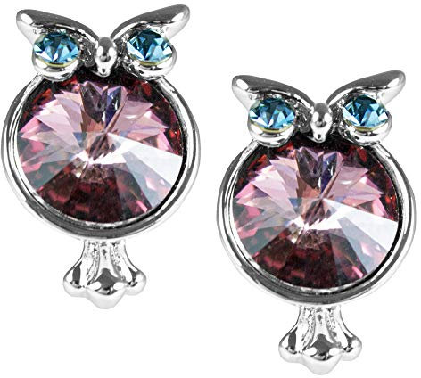 LUISIA® Orecchini a forma di gufo con cristalli Swarovski®, viola, Argento sterling