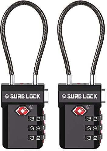 SURE LOCK Cadenas à combinaison à 3 chiffres approuvé par la TSA – Indicateur d'alerte ouvert, code reconfigurable avec corps en alliage de zinc, cadrans faciles à lire pour valise, sac à dos, casier