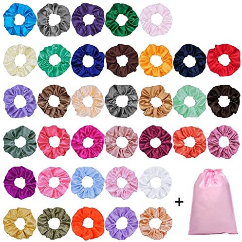 40 Stück Satin Haargummis, Bunte Silk Satin Haar Scrunchie Set, Starke Elastische Bobble Haarbänder, Einfarbig Traceless Haarseil Zubehör Für Frauen Mädchen Pferdeschwanz Halter, 40 Farben