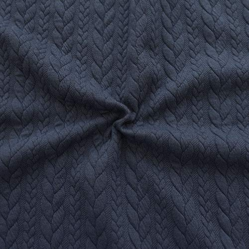 STOFFKONTOR Jacquard Strick Jersey Stoff Meterware mit Zopfmuster, Dunkel-Blau