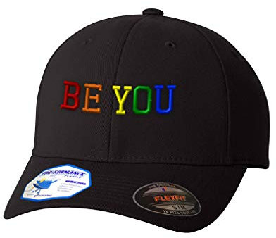 Individuelle Flexfit Hüte für Männer und Frauen Gay LGBTQ Be You Stickerei Dad Baseball Cap, Schwarzes Design., S/M