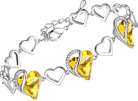 Leafael Cadeau Fête des Mères Bracelet Femme Cœur Pierre de Naissance avec Cristaux Bijou Femme Argent Hypoallergénique Chaîne 7 + 2 Pouces avec Coffret Cadeau