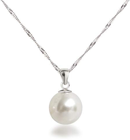 Schöner-SD Silberkette mit Anhänger Perle 12mm groß 925 Silber rhodiniert weiß 50cm