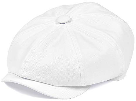 BOTVELA Herren 8 Stück Newsboy Flat Cap 100% Baumwolle Gatsby Ivy Golf Cabbie Hat Gr. Large, weiß