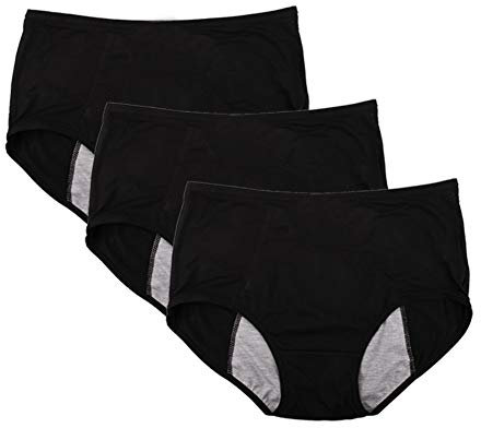 YOYI FASHION Bamboo Viscose Brief Menstrual Leakproof Panties Multi Pack US Size XXS-3XL/10, Black-3 Packs, 3XL