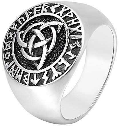 Herren Amulett Schmuck, Celtic Knot Siegelringe Wikinger Triquetra Trinity Irish Signet Runde Vintage Edelstahl Biker Ring Heidnisches Symbol Runen