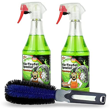 Shiny Freaks Felgenreinigungs Set: TUGA ALU-Teufel Felgenreiniger säurefrei (2x1L) für alle Stahl & Alufelgen + Felgenbürsten | 3-teilig