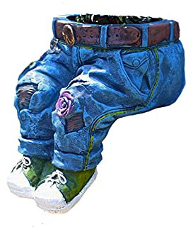 ZYUEER Deko Blumentöpfe Vintage Blumentopf Aus Harz Frühling Pflanztopf Kreativität Gartendeko Jeans Ornamente Für Gärten Draussen Groß 1pc