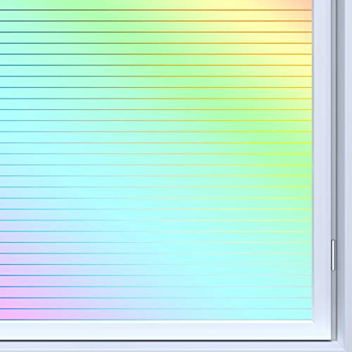Lifetree Fensterfolie Blickdicht Selbsthaftende, Sichtschutzfolie Fenster Bunt, 3D Regenbogen Fensterfolie Anti UV Statisch Haftend ohne Klebstoff Sonnenschutz für Zuhause Büro 60x200cm