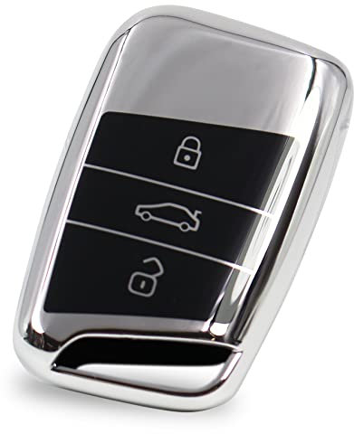 Autoschlüssel Hülle für 3 Tasten Auto Schlüssel TPU Schutzhülle Chrom Hochglanz Schlüsselhülle Cover Kfz Zubehör VD (Chrom Silber)