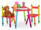 Relaxdays Kindersitzgruppe, Kindertisch mit 2 Stühlen, Mädchen & Jungen, MDF & Holz, Sitzecke fürs Kinderzimmer, bunt, ['Rot', 'Gelb', 'Grün', 'Blau', 'Pink']