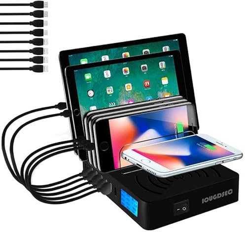 Fast Charging Station PD20W QC3.0 Multi USB Ports, 9-in-1 QI Wirelss Charging Station for Multiple Devices with LCD Display Compatible for iPhone iPad Samsung Huawei and More