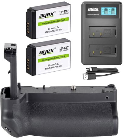 ayex Batteriegriff Kompatibel mit Canon EOS RP + 2 x LP-E17 Akku + 1x USB Dual Ladegerät Ersatz für EG-1