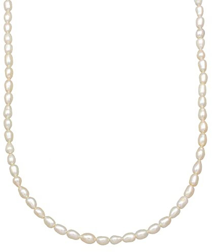 Kuzzoi Herren Silber Halskette mit Süßwasserperlen (4-4.5 mm) oval geformt, Perlenkette für den Mann in 925 Sterling Silber, Unisex Halskette mit Perlen, Länge 42 + 5 cm