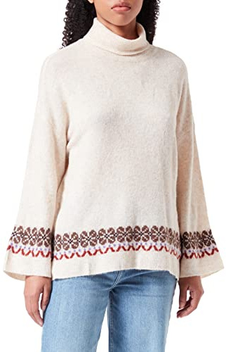 Cream Damen Roll Neck Jumper Turtleneck Sweater Pullover Knitted Long Sleeves Oversize, Oat Melange, XS