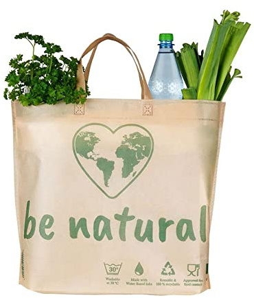 Tragetaschen be natural | 100 Stück | PP-Vlies-Mehrweg-Tasche | 50+7,5x40 cm (B+TxH) | Non Woven | waschbare Recycling Stofftasche | HUTNER