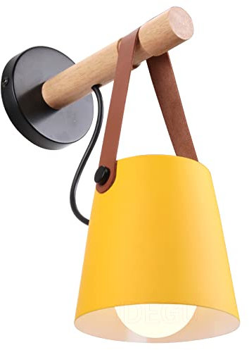 iDEGU Wandlampe Retro Wandleuchte Innen Vintage Lampe in Holz und Metall E27 Hängelampe Wandleuchte für Schlafzimmer Flur Wohnzimmer (Gelb, 1 Stück)