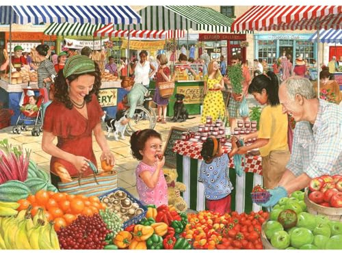 The House of Puzzles - Farmers Market Jigsaw - 1000 Piece Jigsaws For Adults, Artist Illustrated, Scenic Landscape, Deluxe Puzzle Gifts