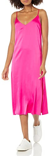 The Drop Ana Silky V-neck Midi Slip Dress pour Femme, Rose Incandescent, S