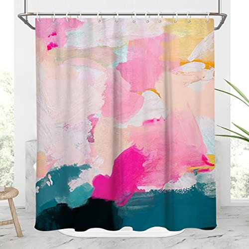 AAtter Pinker Duschvorhang, abstrakt, adrett, hell, Aquarell, Blaugrün, modern, bunt, Retro, Boho, Türkis, Schwarz, Weiß, Gelb, Grau, Art-Deco, Neon, Heim-Badezimmer-Dekor, 60x72 cm, zeitgenössisch