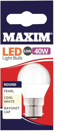 Maxim LED Round Bayonet Cap (Cool White) - 5.5watt (40watt) - 470 Lumen (Pack 10) - 40MLRBCCW5X