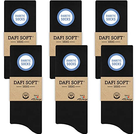 Dafi soft 6 Pack Men’s Diabetic Socks, Cotton, Stretchy, Made in Turkey (EU 39-42 / UK 6-8, 6x Black)