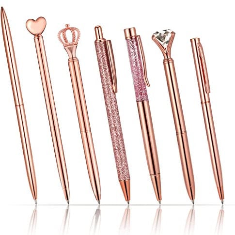 SAVITA 7-Teiliges Glitzer Kugelschreiber, Metall Roségold Kugelschreiber Bling-Bling-Stifte Dynamische Flüssigstifte mit Schwarzer Tinte Geschenke für Weihnachten Geburtstag Hochzeit Bürobedarf