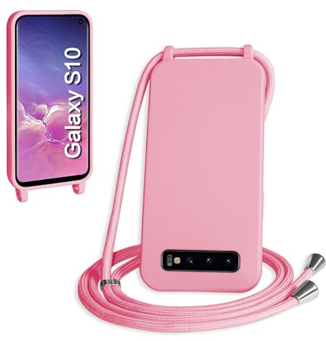 WenBaby Handykette für Samsung Galaxy S10 Hülle mit Band,Handyhülle mit Schnur zum Umhängen Silikon Seil Necklace Schutzhülle mit Kordel Tasche Case TPU Bumper für Galaxy S10- Rosa