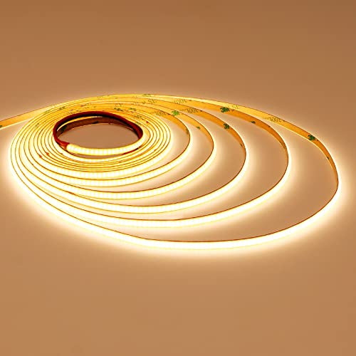 TOPAI 12V COB LED Streifen 5M Warmweiss, Schmal 3mm Breit LED Strip 3000K Selbstklebend 384LED/M CRI>90, Nicht Wasserdicht Flexibles Schneidbar für Innenbereich Heim Küche Deko DIY