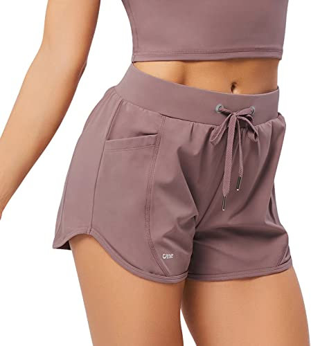 HomyComy Short Sport Femme Running Taille Haute Short Fitness Femme Respirant avec 2 Poches pour Surf Volley Ball Tennis Randonnee Gym Yoga Rose L