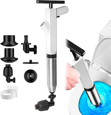 DUEBEL Drain Clog Remover Drain Snake Toilet Plunger with Holder Snake Drain Clog Remover Plungers for Bathroom Toilet Unblocker Sink Plunger Plumbing Snake (White)