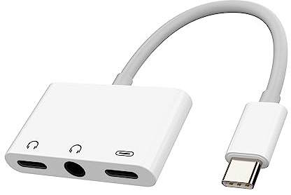 USB-C to 3.5mm Headphone Splitter(3in1) Type C AUX Jack Dongle for Apple for iPhone15 Pro Max Plus for iPad Pro Air Mini DAC Audio Cord Charger Adapter compatible for Samsung