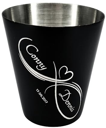 Be Your Own System Ein Motiv Schnapsglas für Hochzeit/personalisiert anpassen für das Hochzeitspaar/schwarz Edelstahl/Lasergravur/Hochzeitgeschenke für Brautpaar/Geschenkidee (Unendlich)