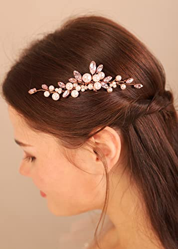 Deniferymakeup 1pc Pearl Hair Pins Bridal Hair Pins Wedding Pearl Rhinestones Headpiece Bride Hair Accessories for Women, Bride, Bridesmaid (Rose Gold)