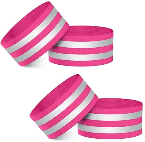 Heveer Reflektierende Bänder Reflektorband Elastisch Reflektierende Sicherheitsarmband für Nacht Gehen Radfahren Laufen 4 Stück Rosa