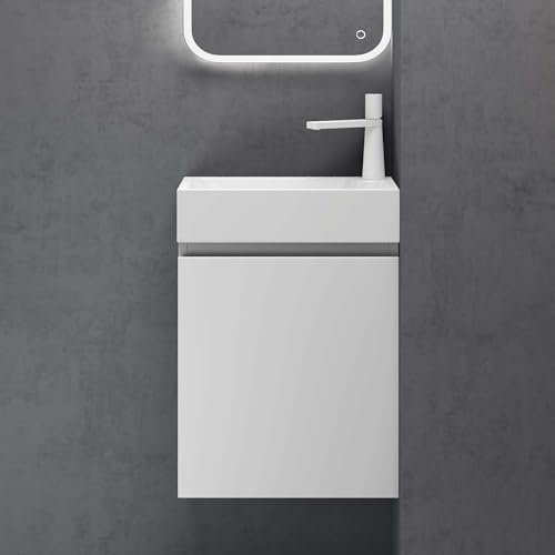 doporro Badmöbel Set Waschtisch mit Unterschrank Waschbecken-Unterschrank für Gäste-WC 46cm in matt weiß Design Waschplatz Wandmontage Pisa 02