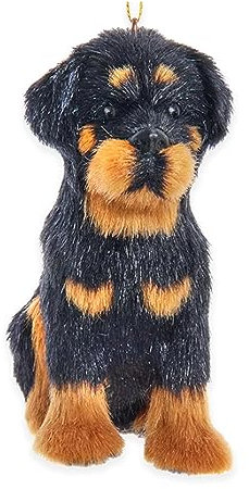 Kurt Adler F2242RW Pelziger Rottweiler-Hund, schwarz und braun, 8,9 x 7,6 cm, Acryl, hängende Weihnachtsdekoration Ornament