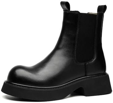 MANLADUO Stivaletti Chelsea da uomo con suola spessa e caviglia alta, stile classico britannico, nero, 42 EU