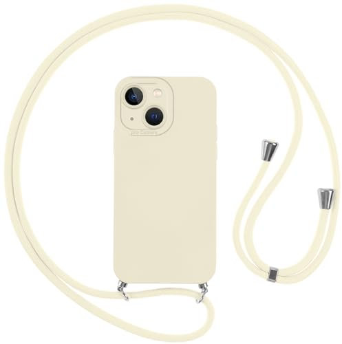 Vauki Coque pour iPhone 13 Mini avec Cordon, Etui avec Collier - Tour de Cou Lanière en Corde - Silicone Housse avec Réglable Chaine pour iPhone 13mini, Bandouliere - Blanc