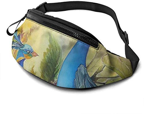 Illustration Blauer Pfau, lässige Hüfttasche, Unisex, mit Reißverschlusstaschen, Gürtel, Sporttasche, Lauftasche, hält sich fit beim Training, Joggen, Wandern, Brusttasche, Outdoor, Workout, Reisen,