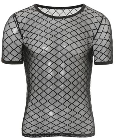 Durchsichtiges Netz T-Shirt für Herren, sexy durchsichtiges Kurzarm-Tanktop, Netz Crop-Top mit Rundhalsausschnitt, transparente T-Shirts für Party, Rave, Disco, Clubwear, Unterhemden für das Training