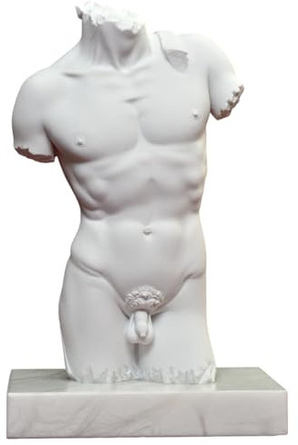 CBAM Torso David von Michelangelo Tischskulptur aus Marmor mit Sockel aus weißem Marmor, verschiedene Größen (25 cm)