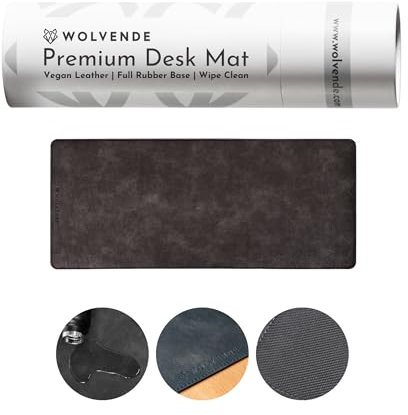 Wolvende Premium Distressed Faux Vegan Leather Desk Mat | Multifunctional Desk Pad for Home Office | (Black/Grey, 30cm x 70cm)