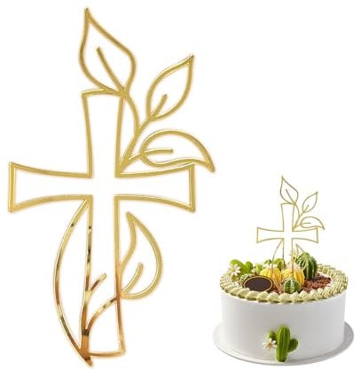 1 pieza de decoración para tarta de bautizo personalizada, suministros de decoración de fiestas, adecuado para comunión, bautizo, fiesta de cumpleaños (dorado)