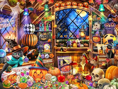 Halloween Collectibles Jigsaw Puzzle 550 Piece by Vermont Christmas Company - Large Pieces - Fully Interlocking & Randomly Shaped Pieces - 24 x 18