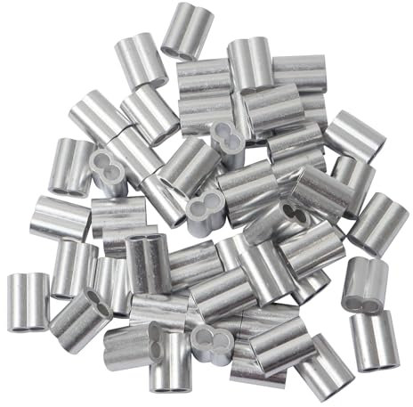 KASURE 70 Stück Aluminiumhülsen Alu Klemme, Seilklemmen 4 mm, Quetschhülsen Pressklemmen, Aluminium-Crimpschlaufe für Gummiseil Stahlseil Expanderseil Planenseil