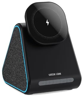 Green Lion 15W Wireless Charger Compatible With Magsafe with Speaker LED Blue Light Bluetooth Version 5.4 Speaker Charger Phone Stand 1000mAh Battery Speed Read QI Standard 5 Hours - Black